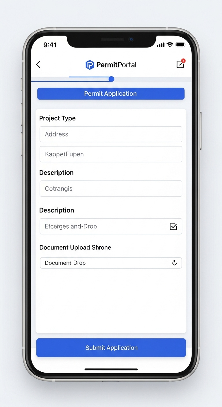 Contractor mobile application showing permit submission form