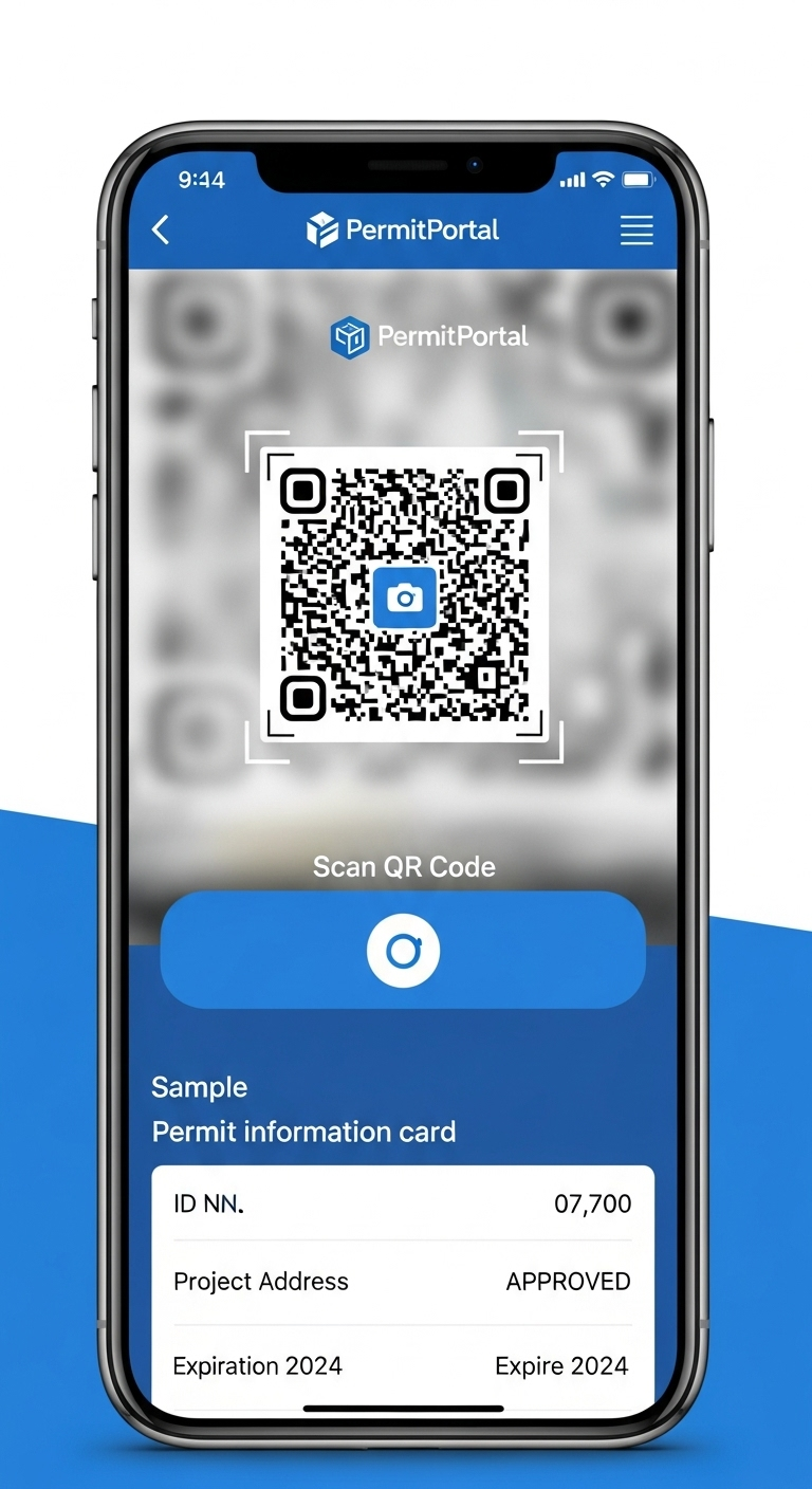 QR code scanner mobile interface showing permit verification